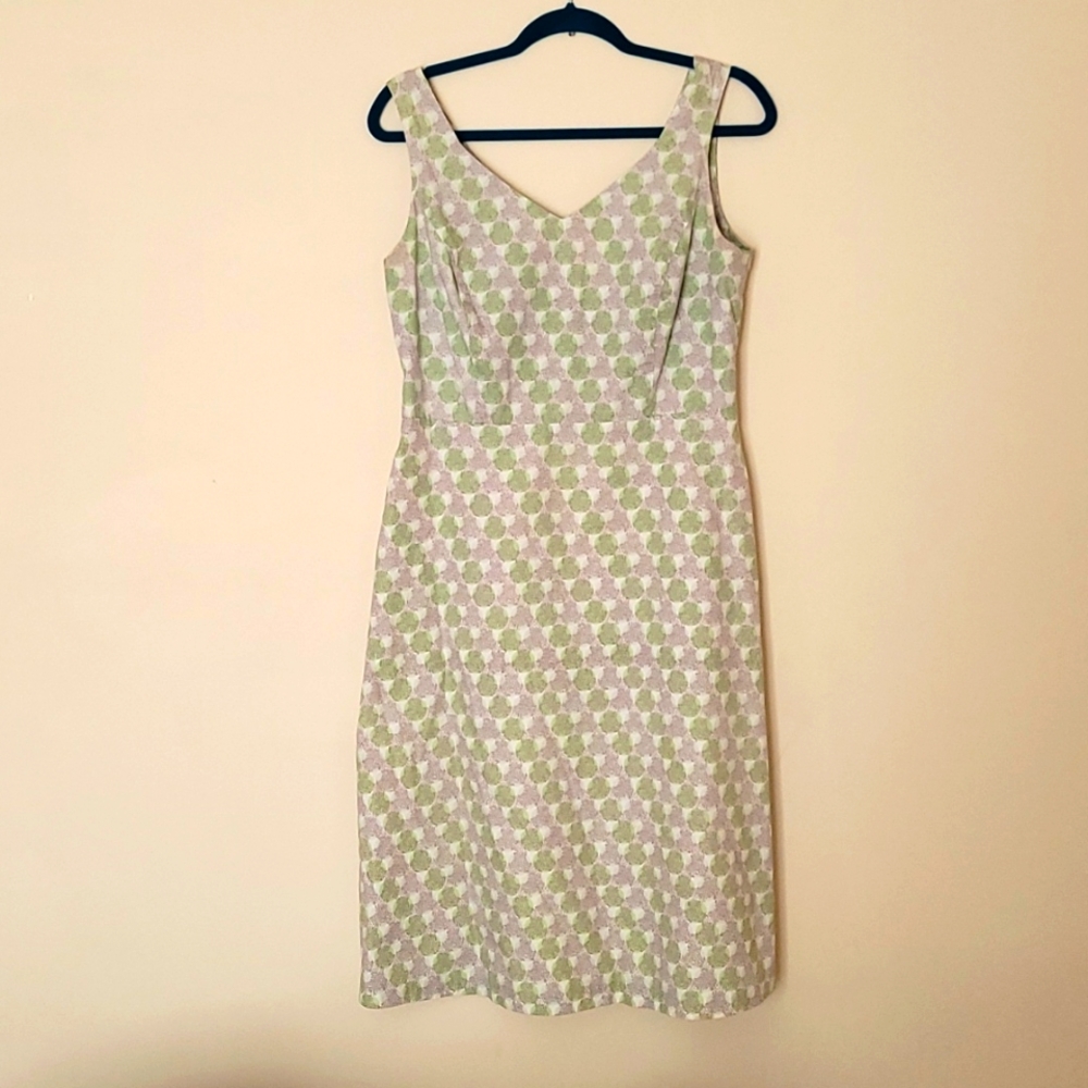 Boden 14R retro 50s dress in lt green and lt grey dotty material